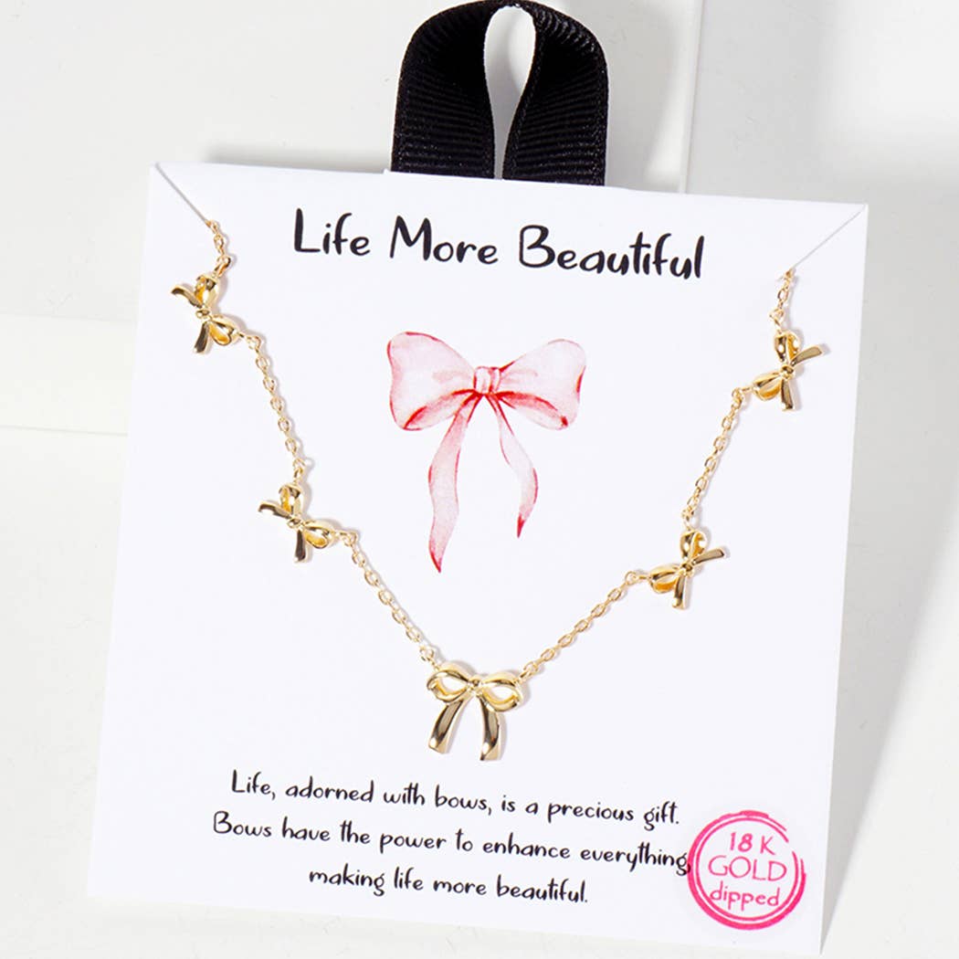 Linked Five Ribbons Charm Adjustable Necklace- Gold