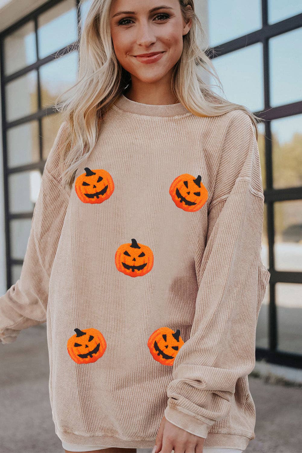 Women's Halloween Pumpkin Chenille Patch Sweatshirt