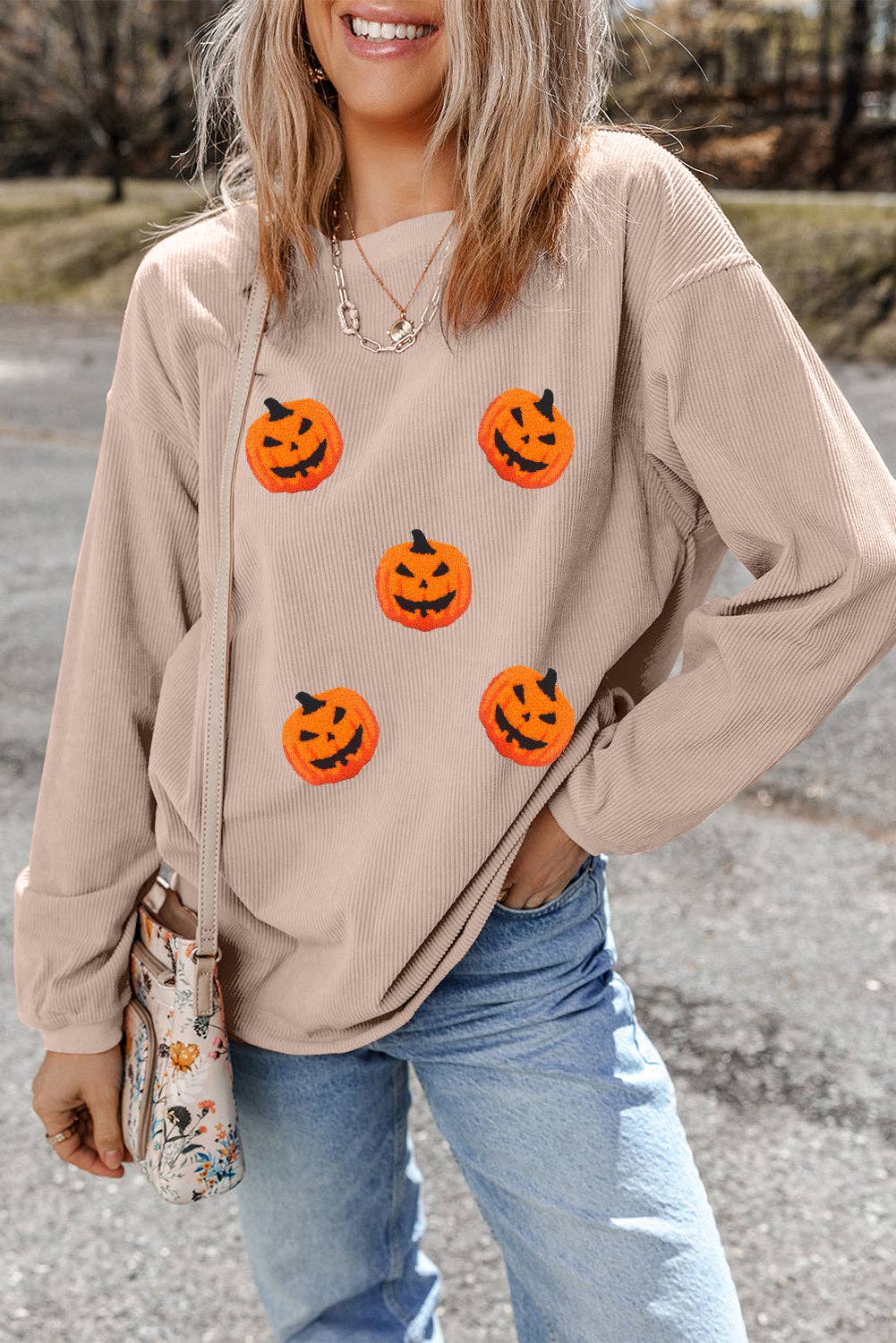 Women's Halloween Pumpkin Chenille Patch Sweatshirt
