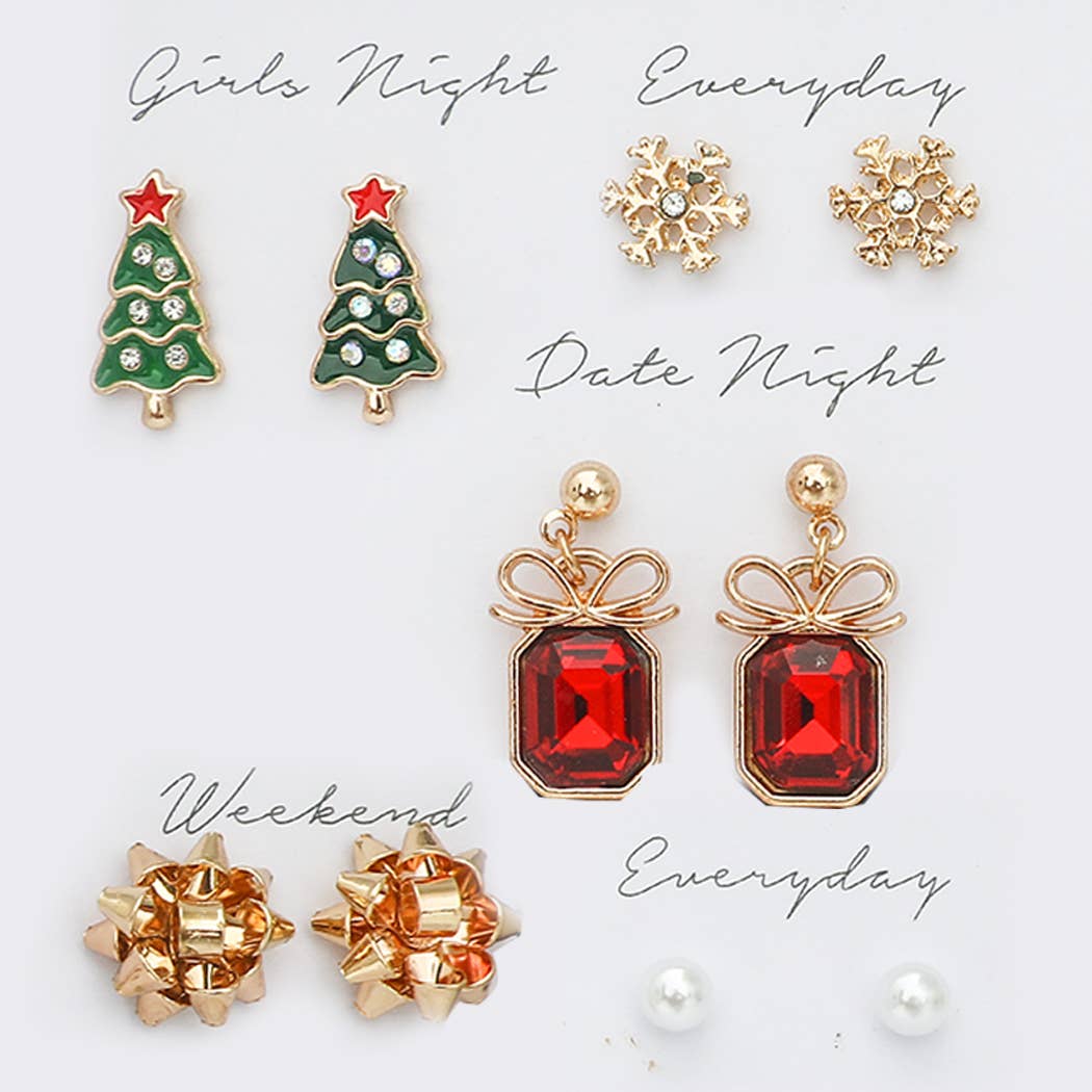 Holiday Themed 5Pair Stud Earrings Set