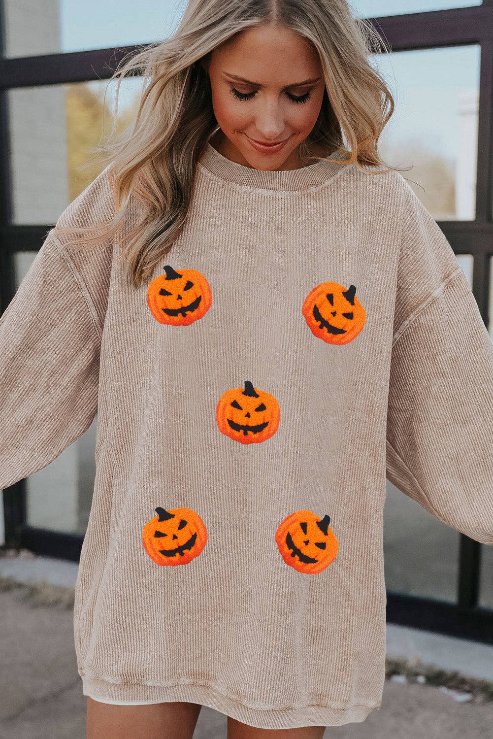 Women's Halloween Pumpkin Chenille Patch Sweatshirt