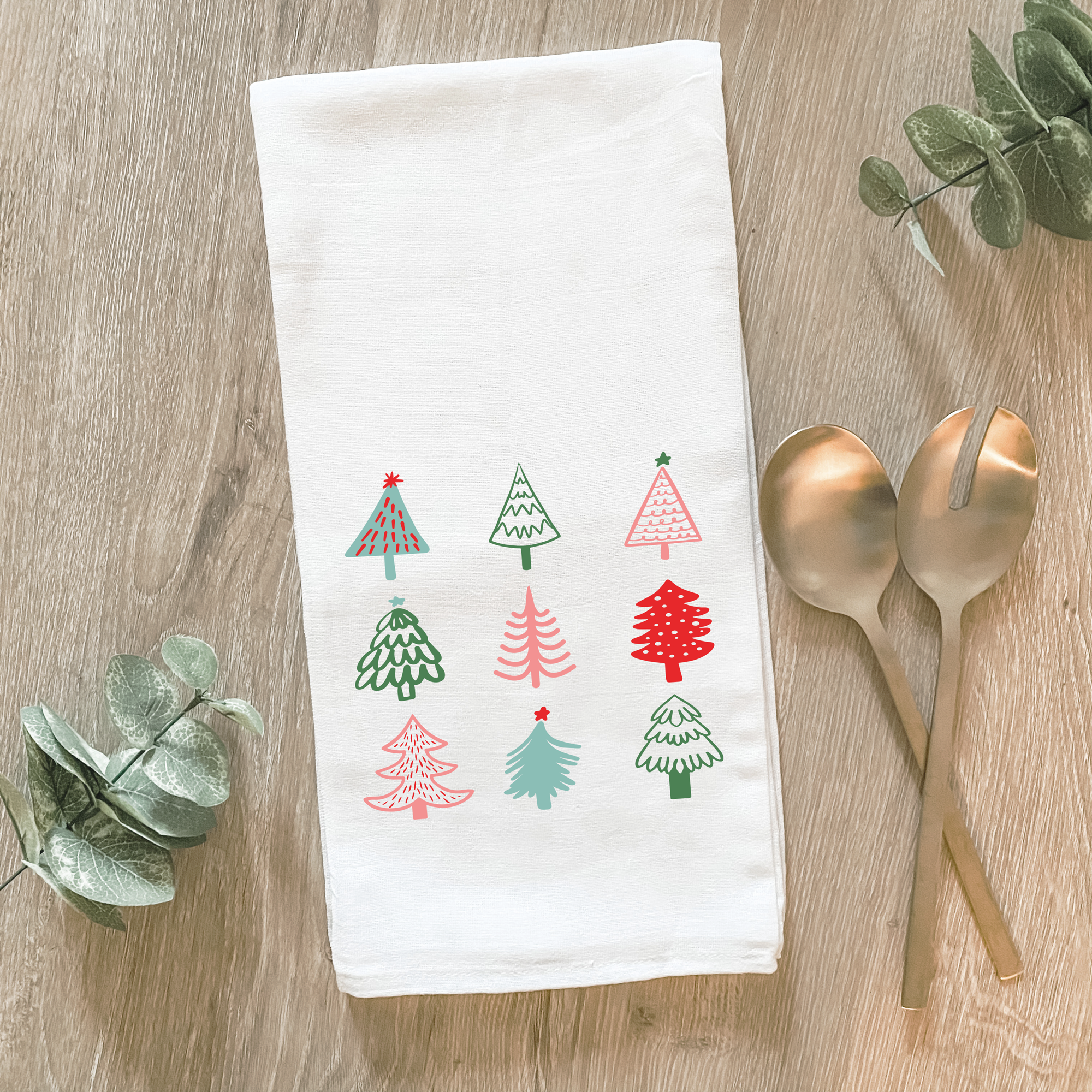 Colorful Christmas Trees - Cotton Tea Towel