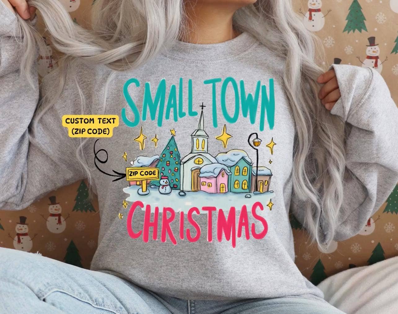 Small Town Christmas Sweatshirt with Zip Code