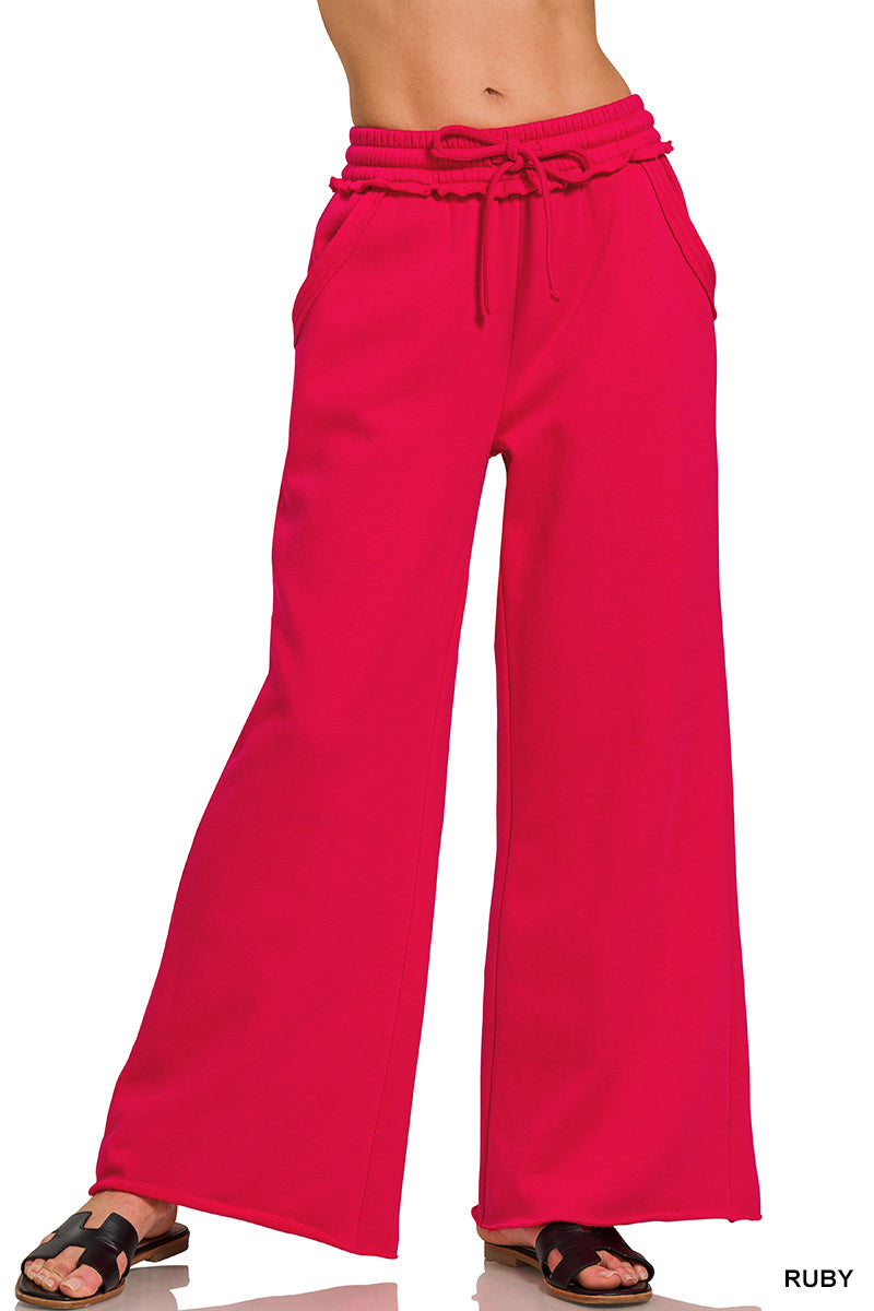 FLEECE EXPOSED SEAM WIDE LEG SWEATPANTS