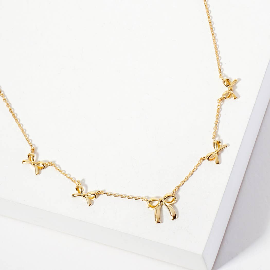 Linked Five Ribbons Charm Adjustable Necklace- Gold