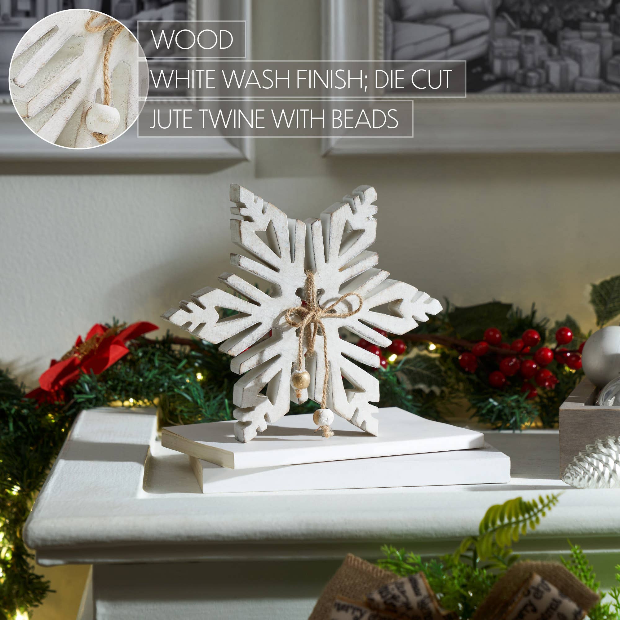 Distressed White Wooden Snowflake 5.75x5.75x1