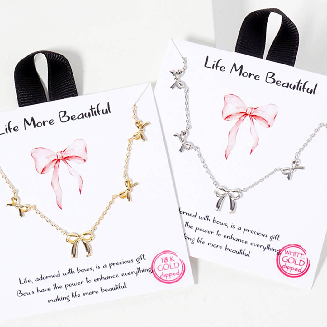 Linked Five Ribbons Charm Adjustable Necklace- Gold