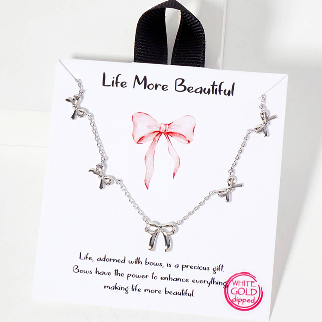 Linked Five Ribbons Charm Adjustable Necklace- Gold