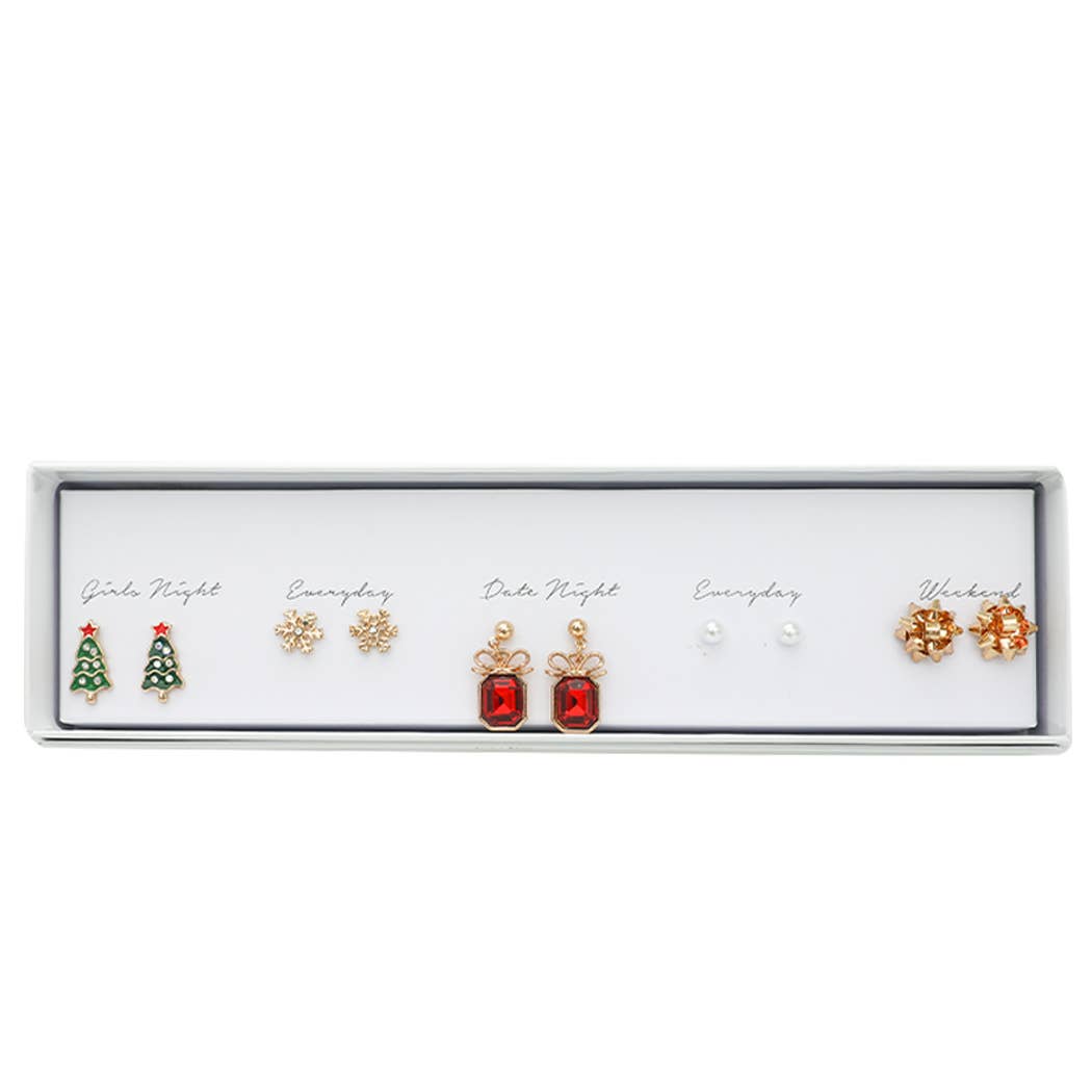 Holiday Themed 5Pair Stud Earrings Set