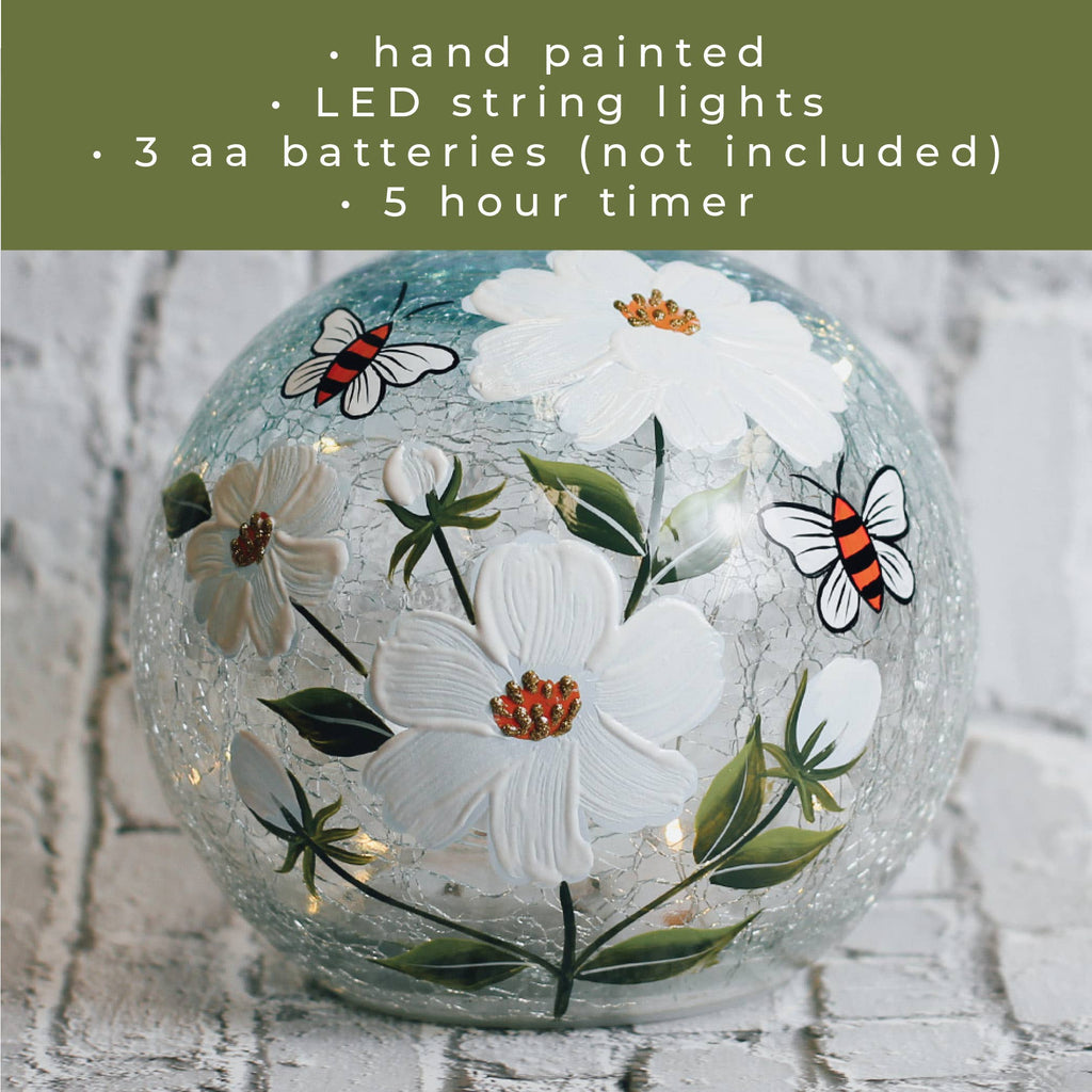 Daisy & Bees LED Glass Orb – Spring Home Decor Gift