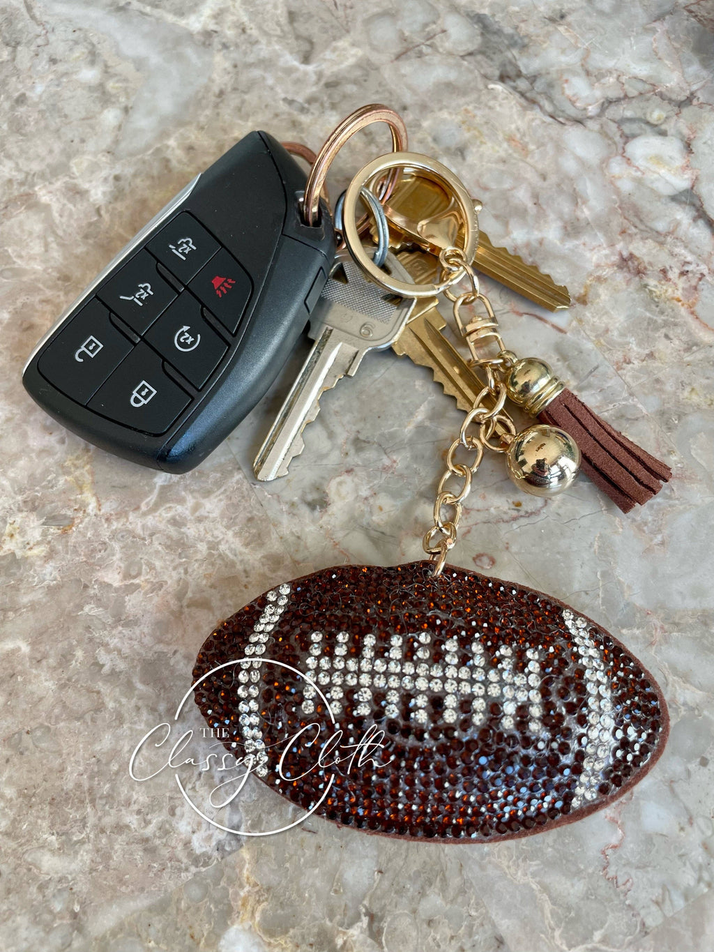 Jeweled Football Keychain