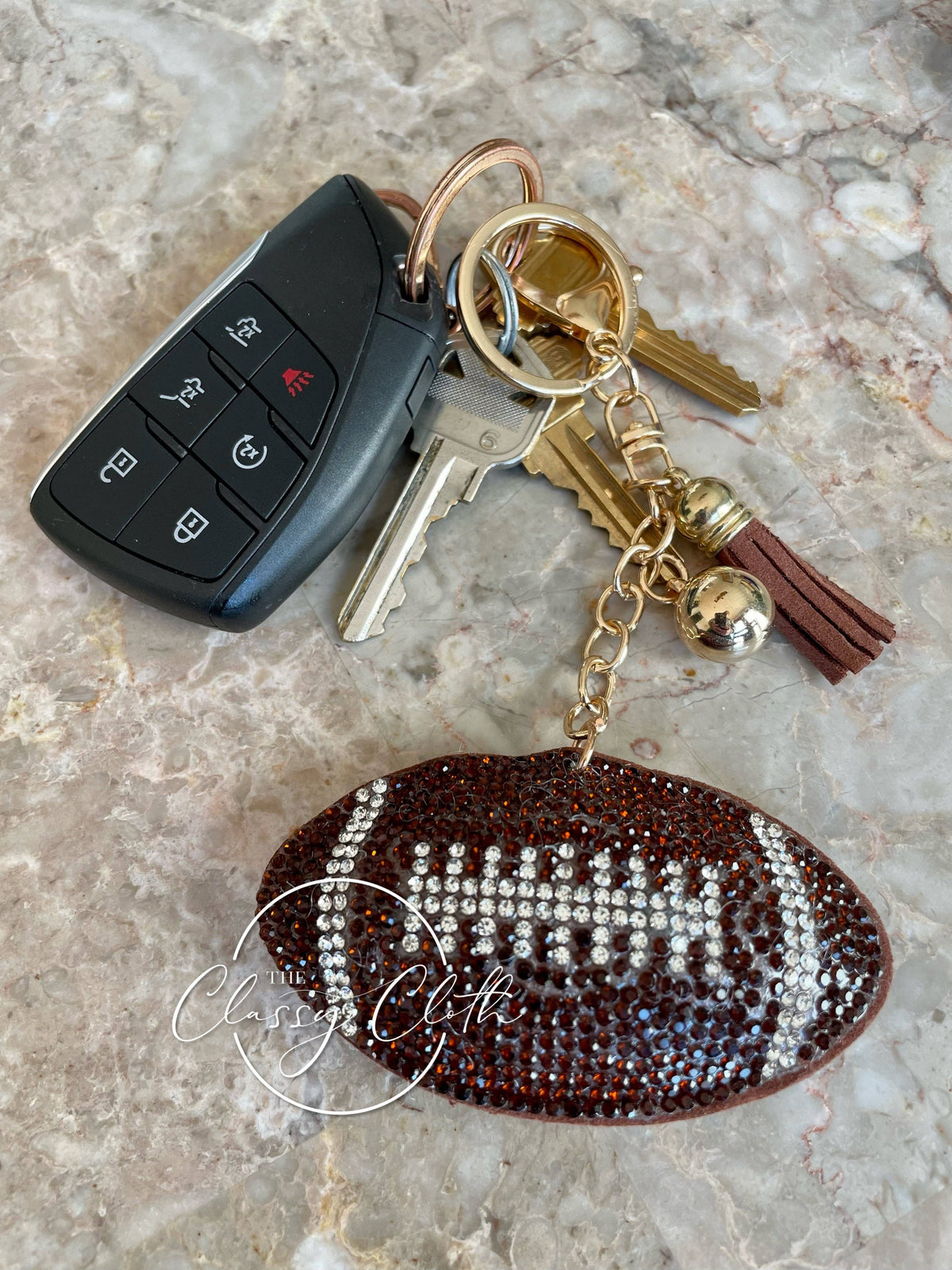 Jeweled Football Keychain
