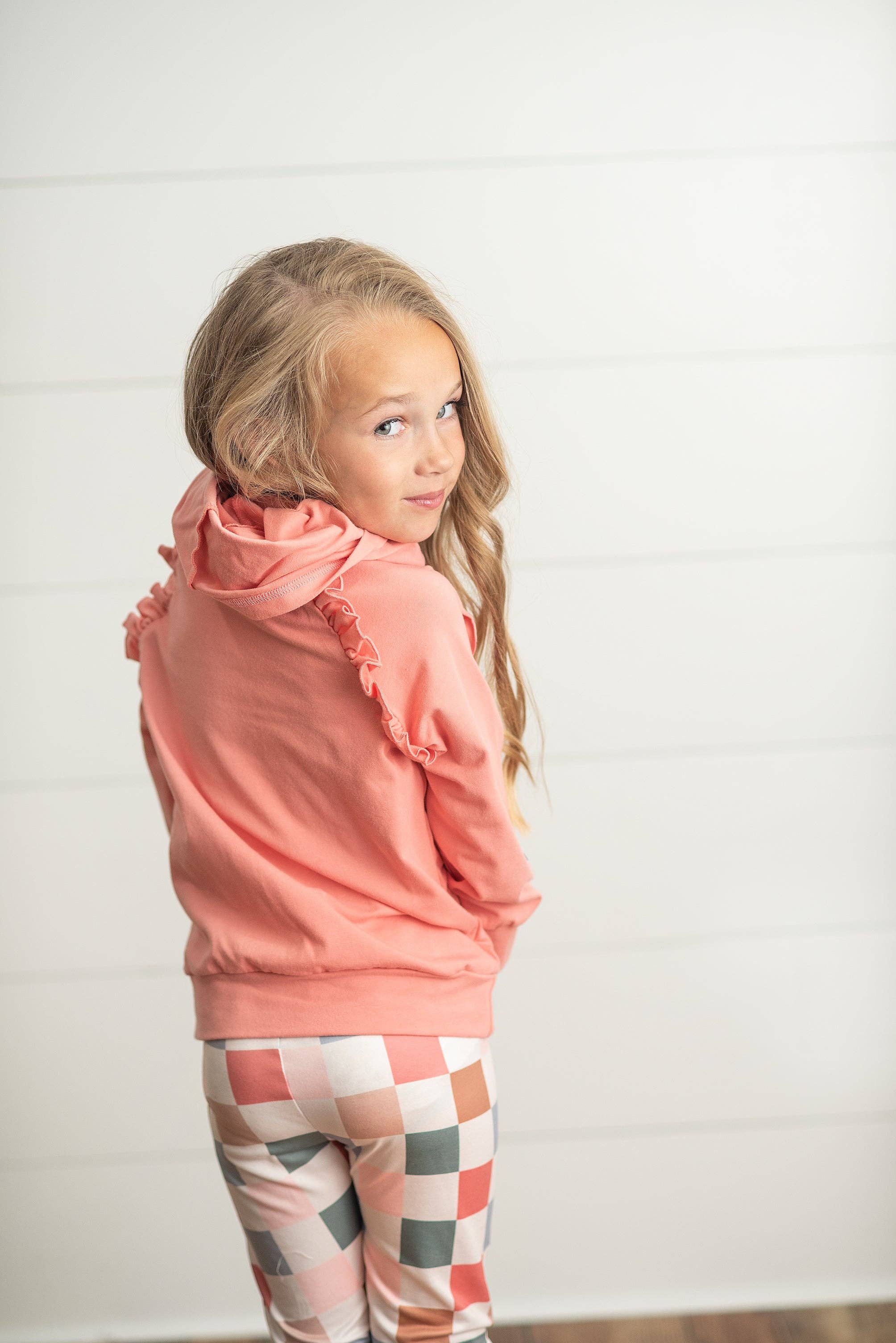 Kids Terra Cotta Ruffle Hoodie and Check Leggings Set