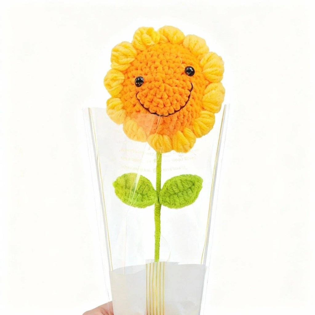 Handmade Crochet Sunflower &Smiley Face Colorful Yarn Knitted Flower Gift (Single Stem)