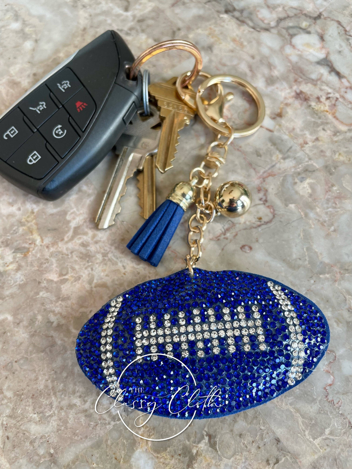 Jeweled Football Keychain