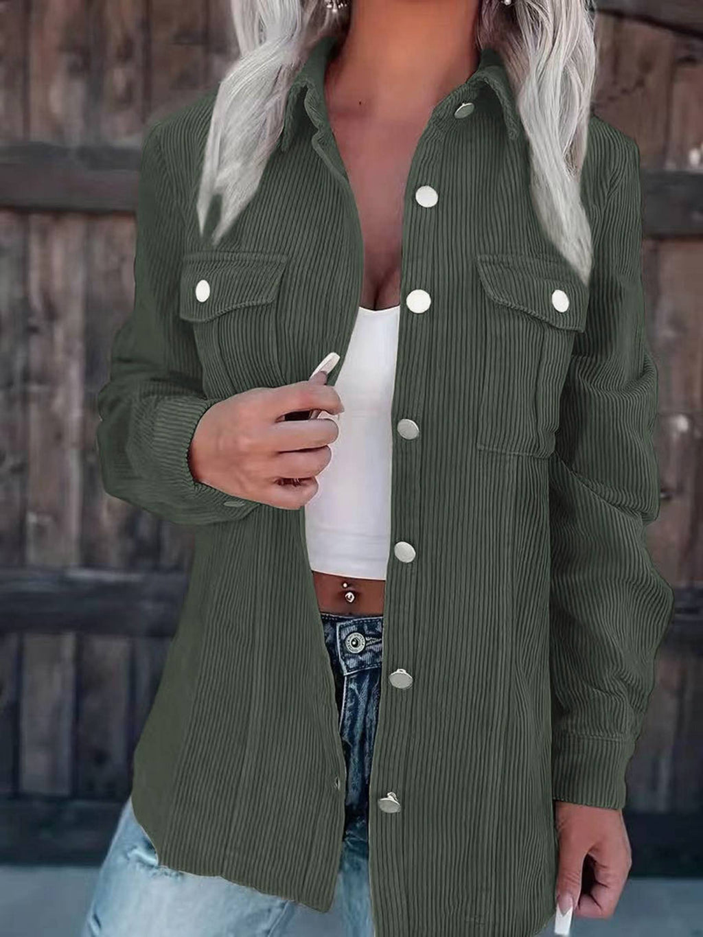 Solid Color Corduroy Lapel Cardigan