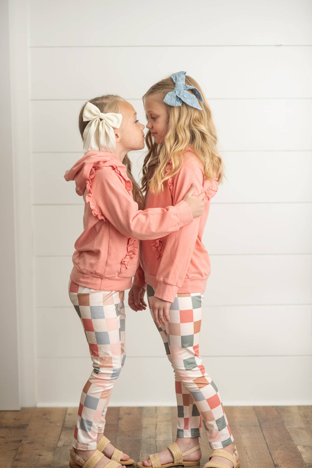 Kids Terra Cotta Ruffle Hoodie and Check Leggings Set