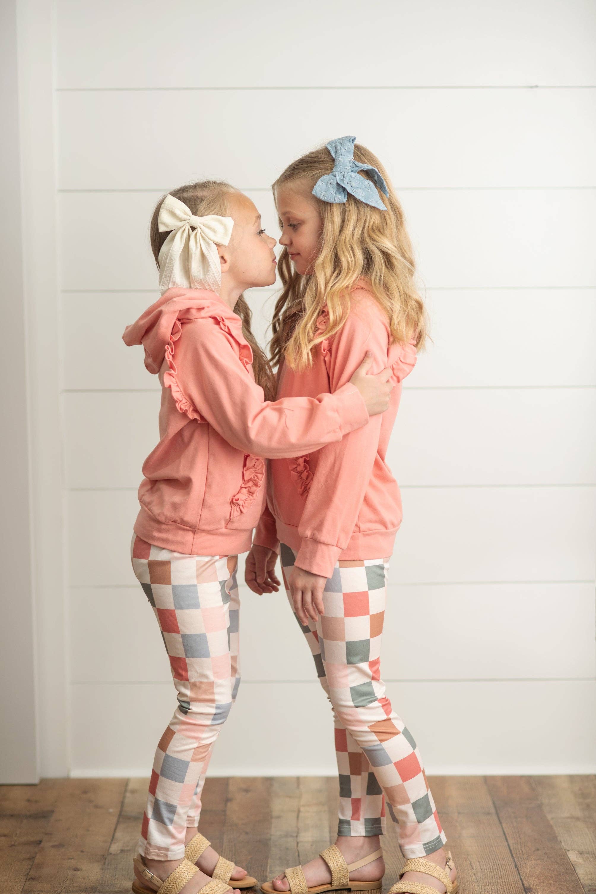 Kids Terra Cotta Ruffle Hoodie and Check Leggings Set