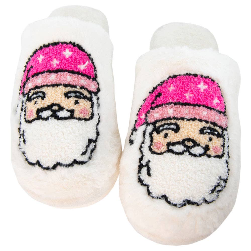 Pink Santa Face Women's House Slippers