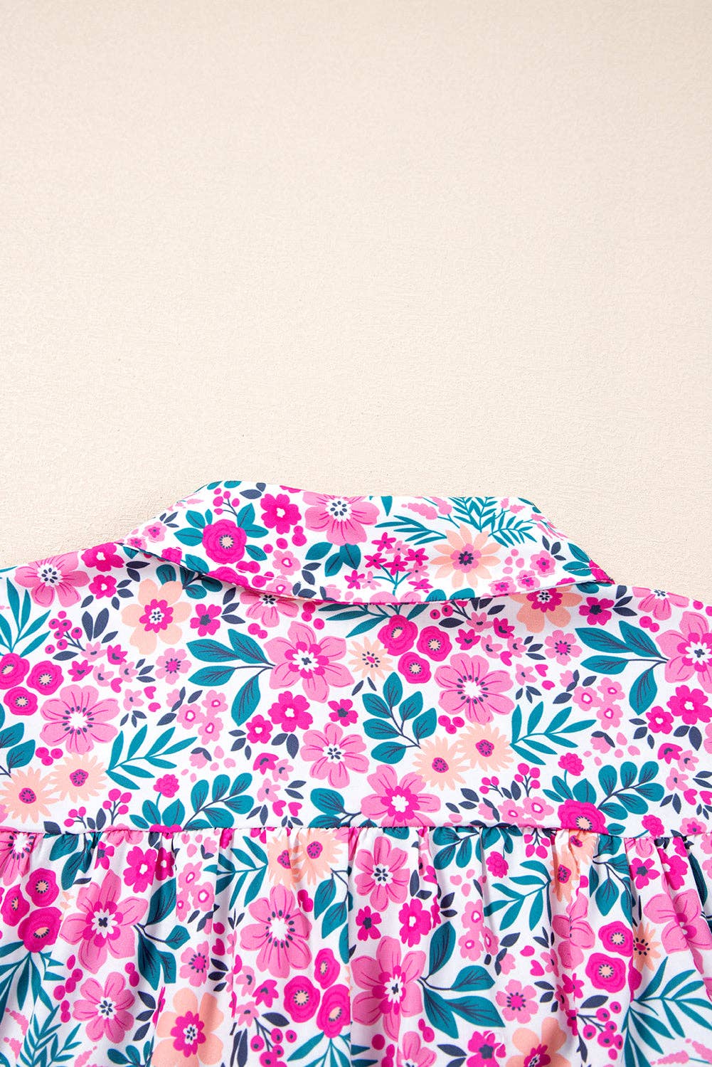 Plus Size Easter Floral Puff Sleeve Button  Dress
