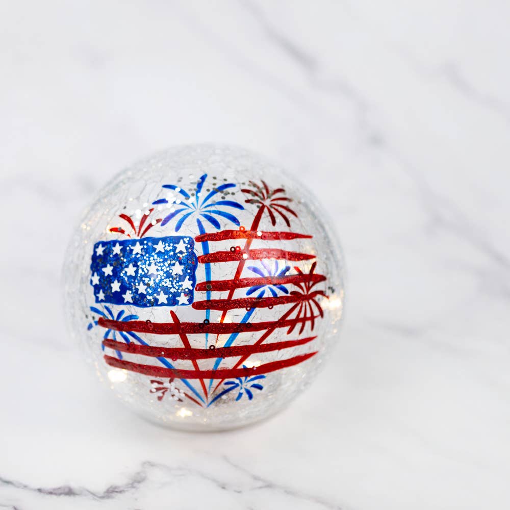 Fireworks LED Glass Orb – 4th of July Patriotic Home Decor