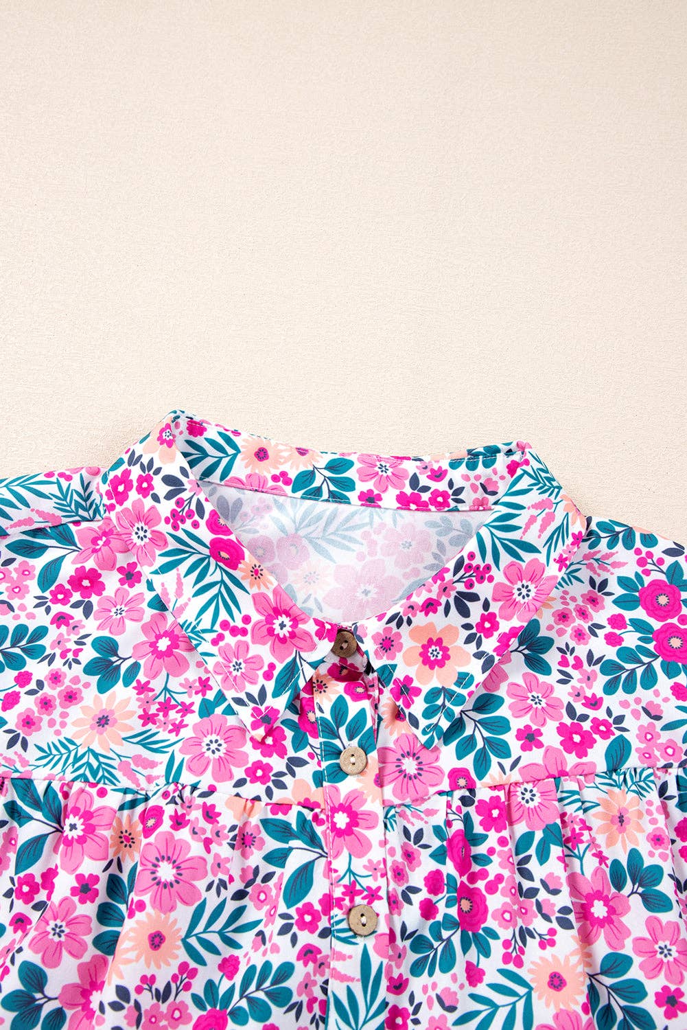 Plus Size Easter Floral Puff Sleeve Button  Dress