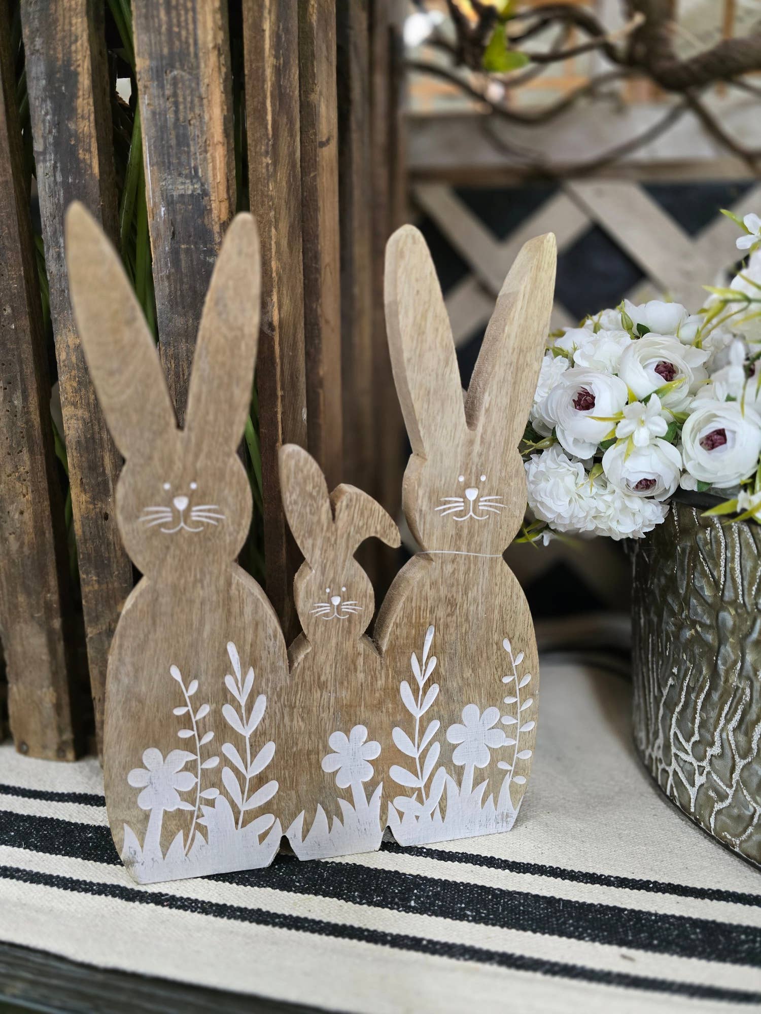 Trio Wooden Bunny 12x5in