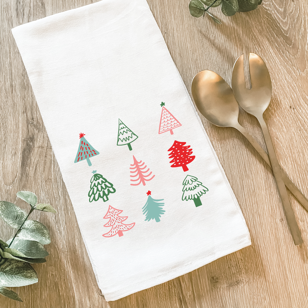 Colorful Christmas Trees - Cotton Tea Towel