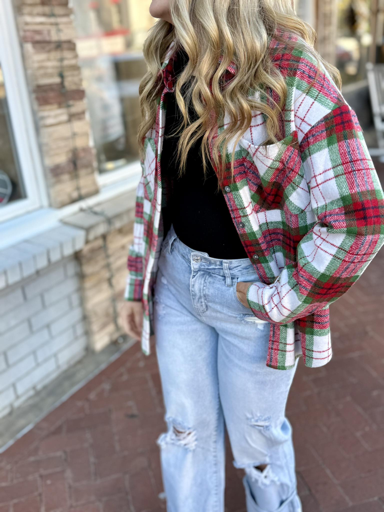 Christmas Plaid Casual Flannel Shacket
