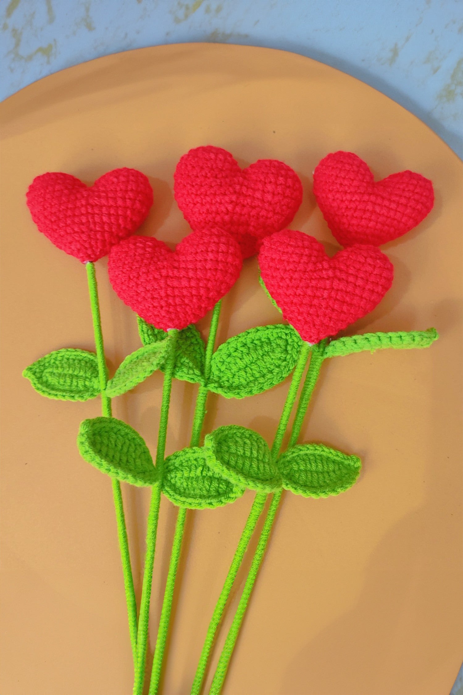 Red 1 Piece Handmade Crochet Heart Shaped Flower