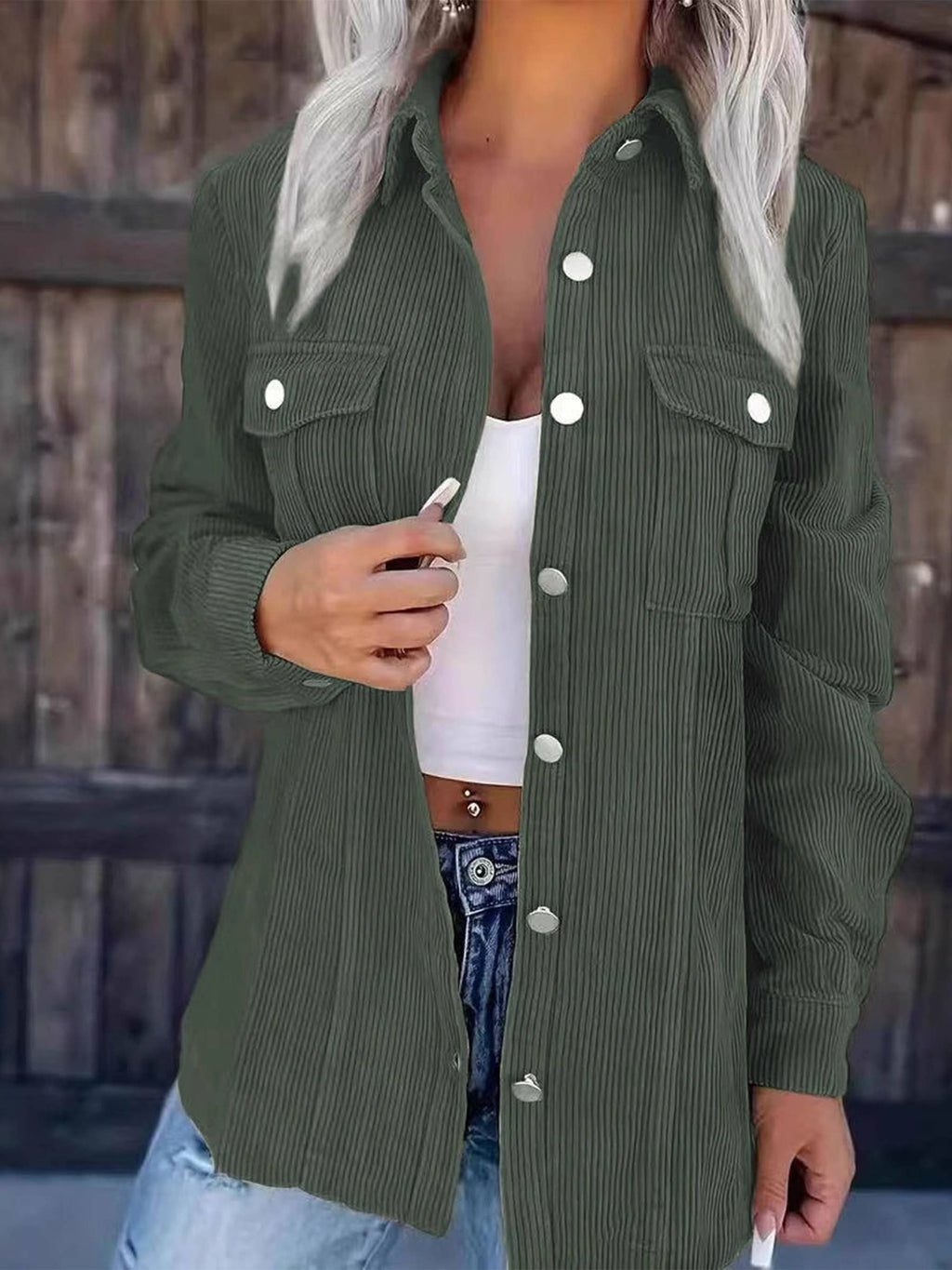 Solid Color Corduroy Lapel Cardigan