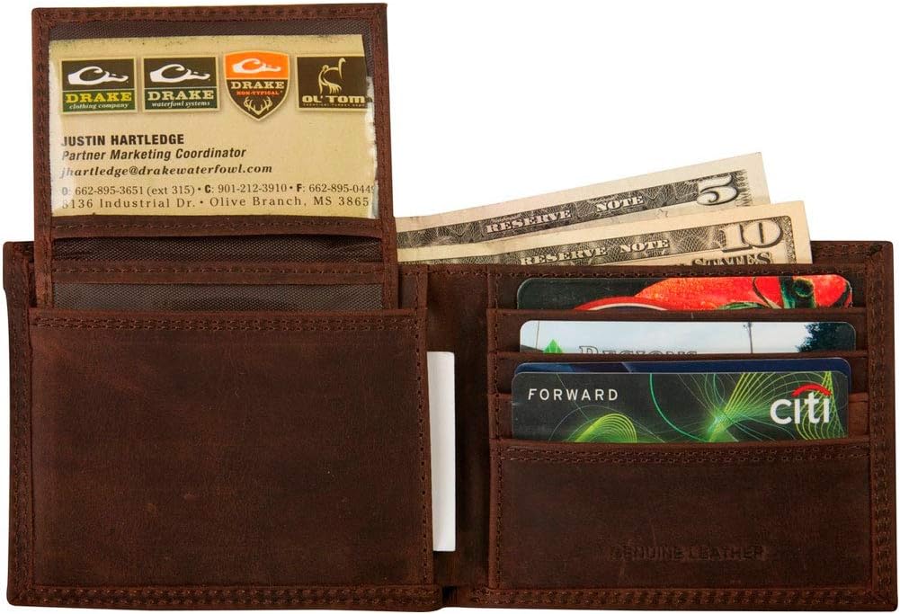 Drake Waterfowl Leather Bi-Fold Wallet with The Drake Metal Oval Logo