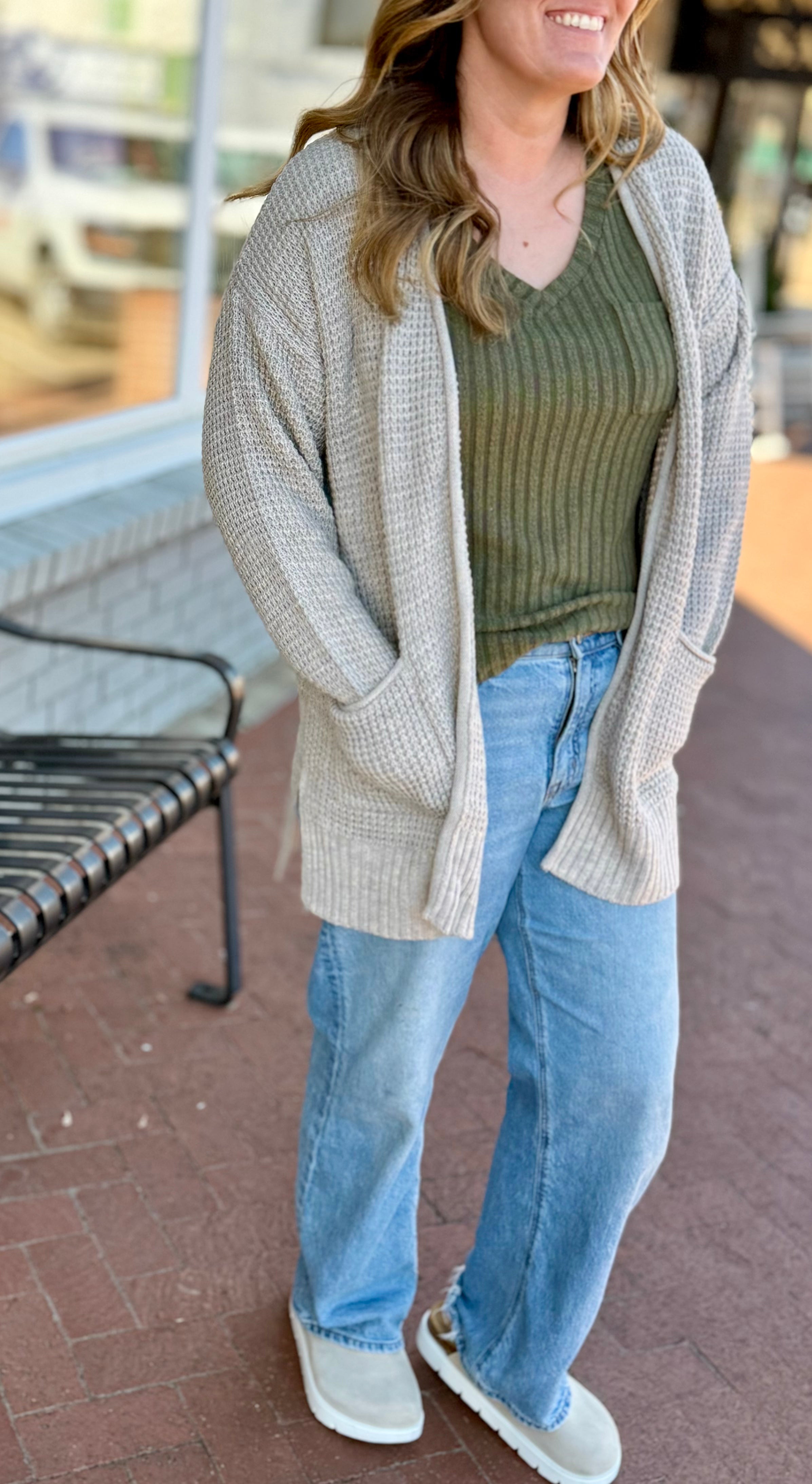 WAFFLE CARDIGAN SWEATER