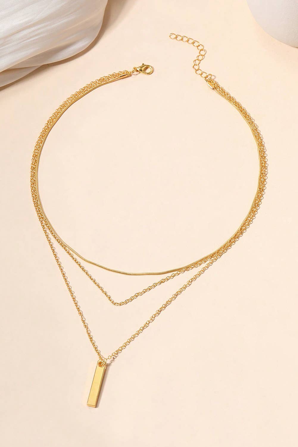 LDC Bar Pendant Layered Adjustable Chain Necklace
