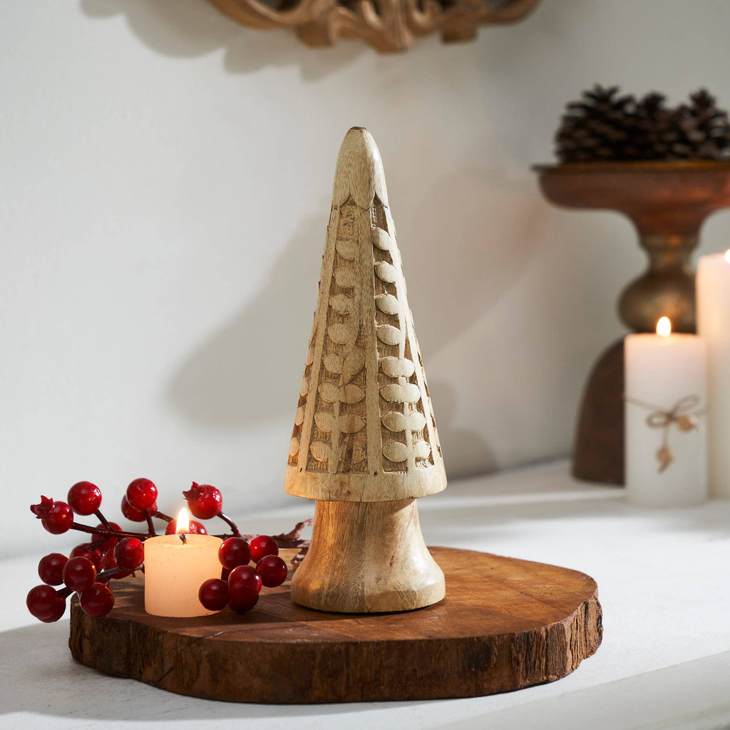 Natural Wooden Carved Cone Tree Medium 8.25x3x3