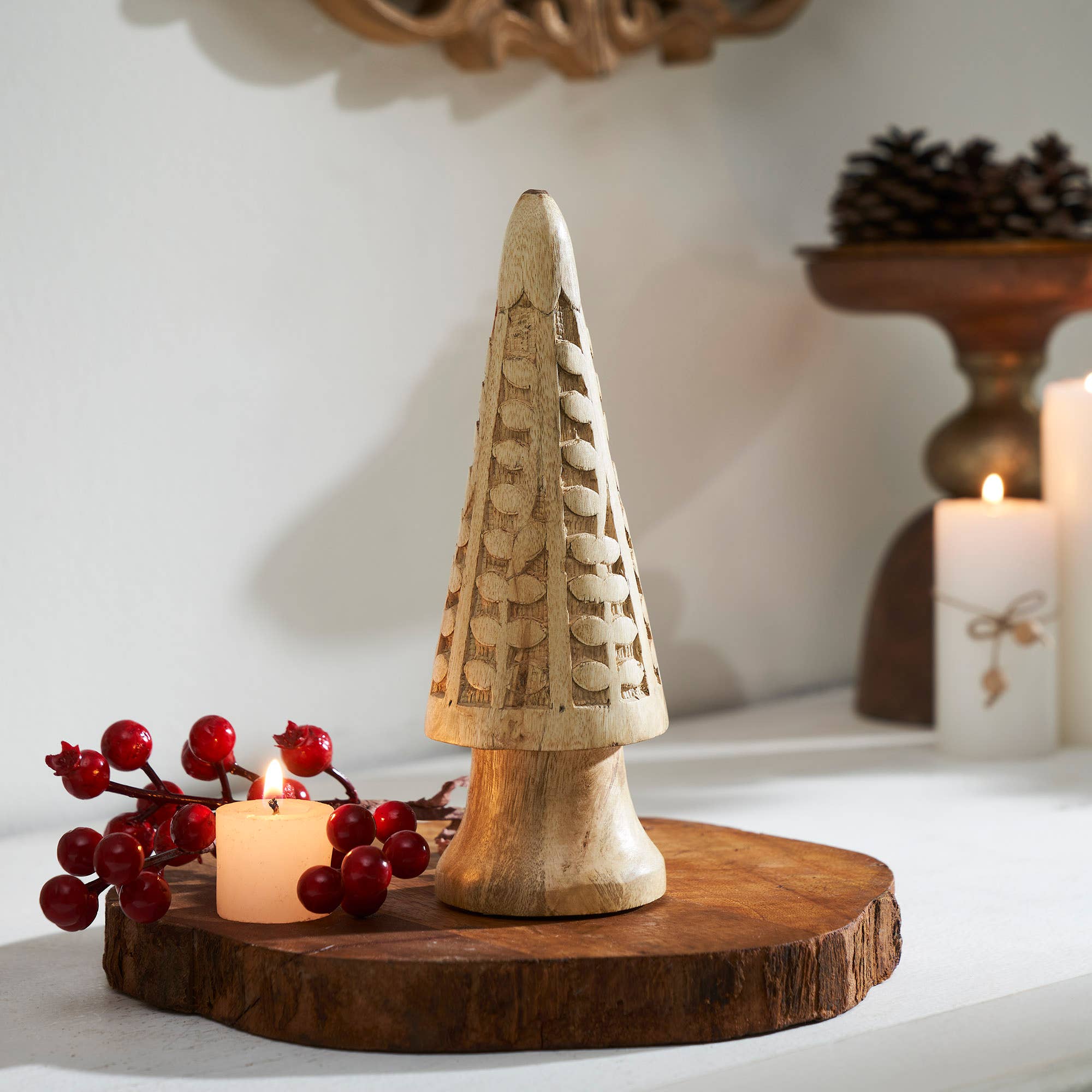 Natural Wooden Carved Cone Tree Medium 8.25x3x3