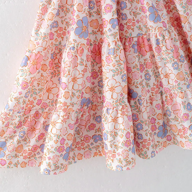 Girls Summer Easter Floral Print Smocked Dress