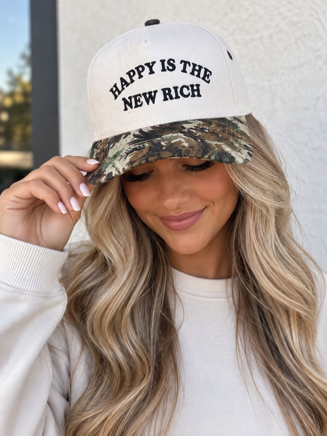 HAPPY IS THE NEW RICH TWO TONE SNAPBACK HAT