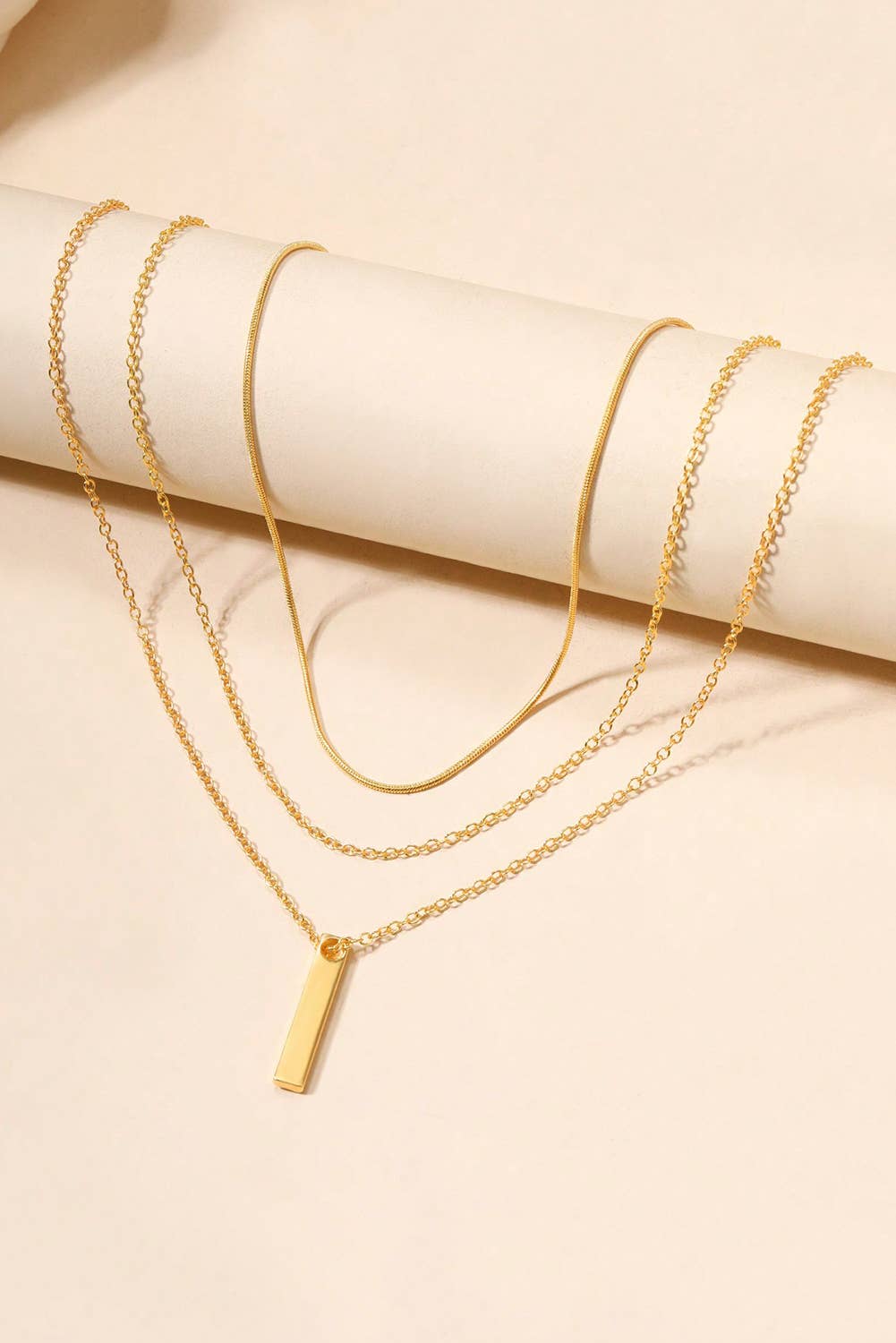 LDC Bar Pendant Layered Adjustable Chain Necklace