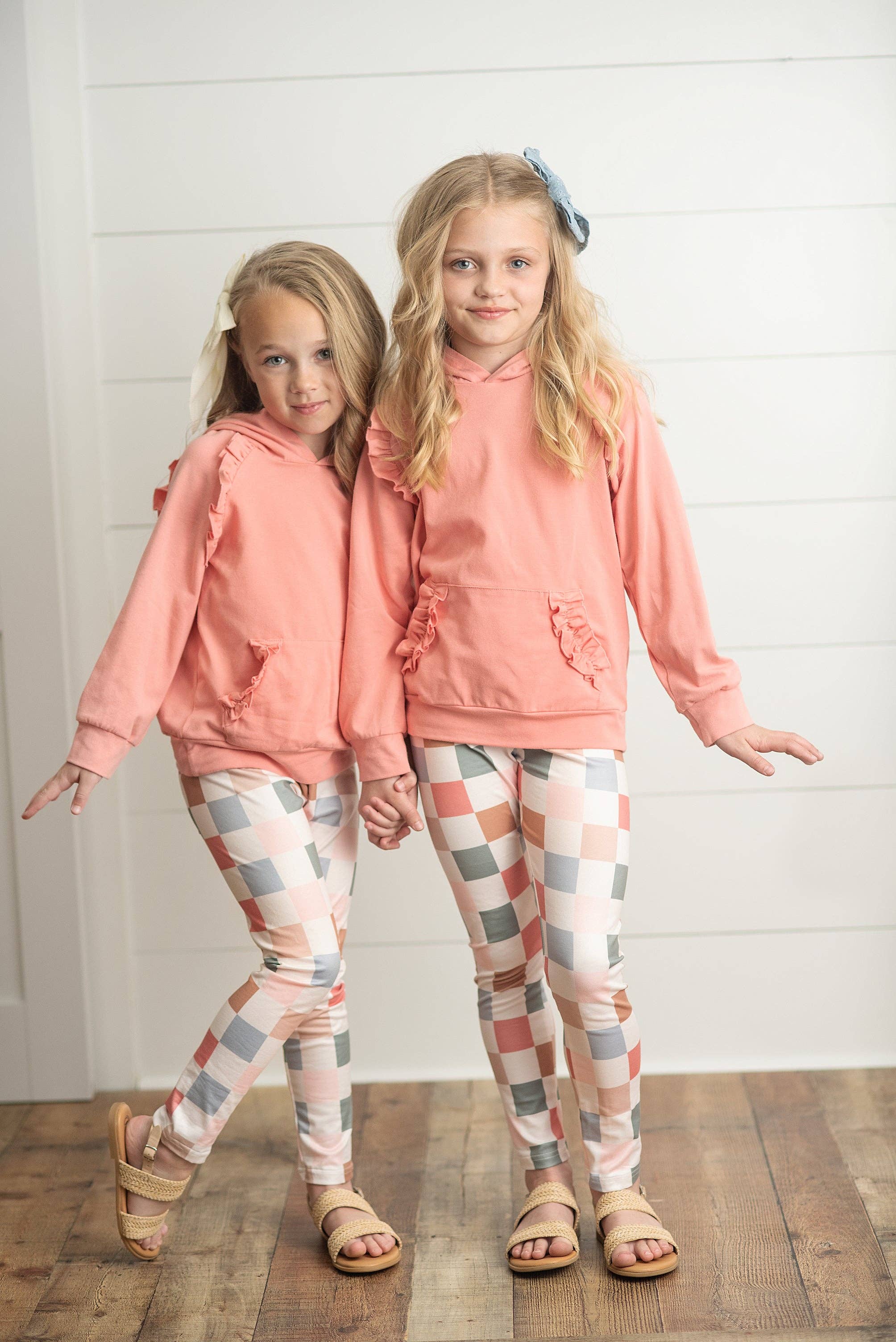 Kids Terra Cotta Ruffle Hoodie and Check Leggings Set