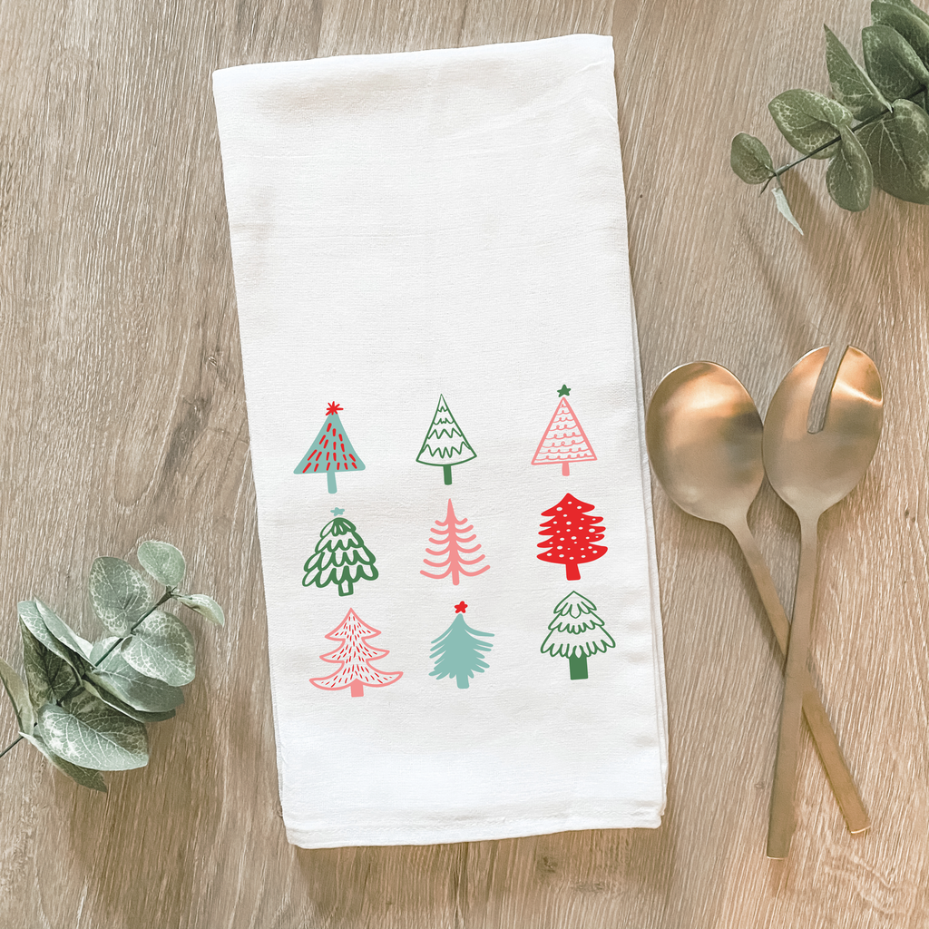 Colorful Christmas Trees - Cotton Tea Towel