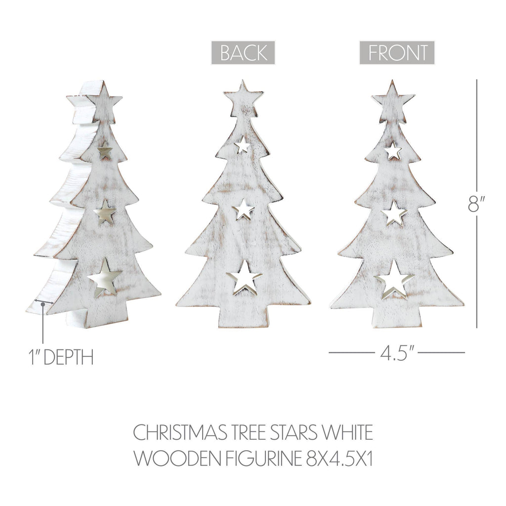 Christmas Tree w/ Stars White Wooden Figurine 8x4.5x1