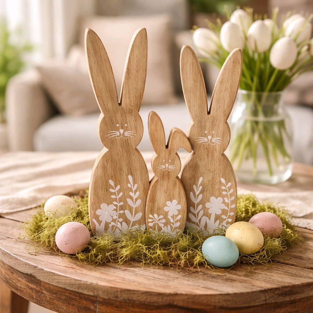 Trio Wooden Bunny 12x5in