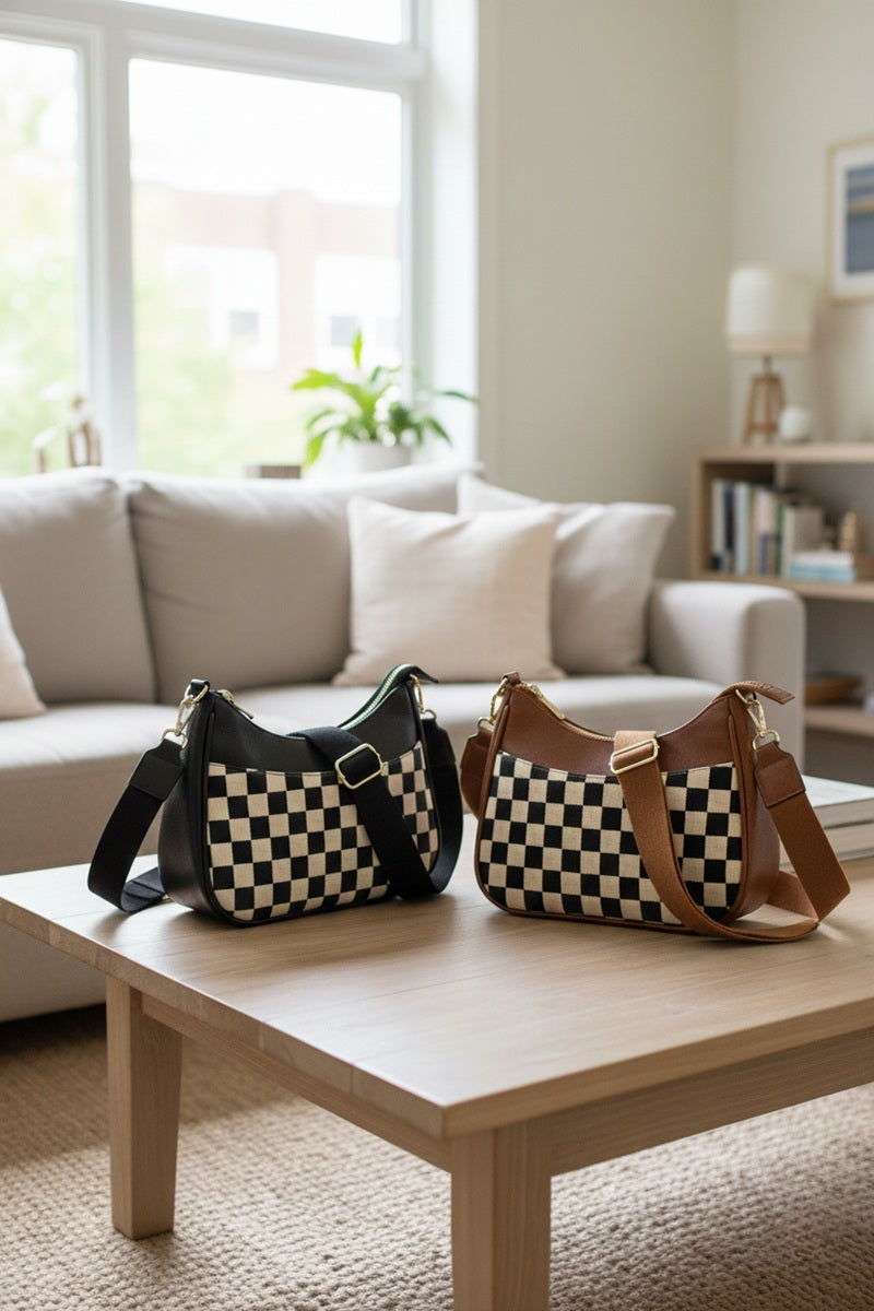 CHECKERED CRESCENT MESSENGER BAG