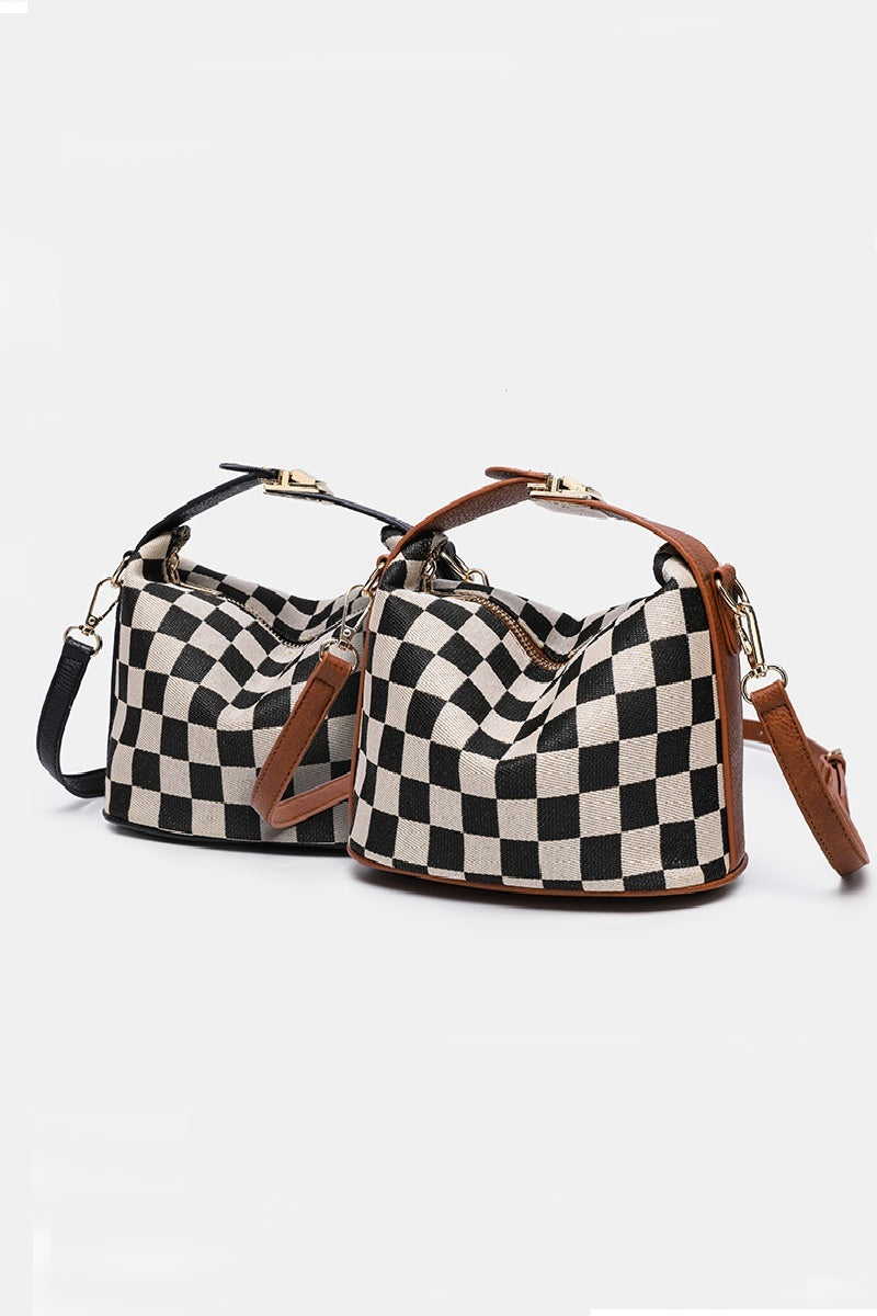 CHECKERED HOLLACE CROSSBODY CUBE TOTE BAG