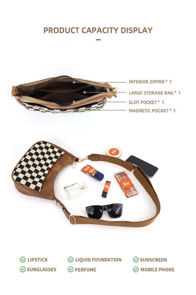 CHECKERED CRESCENT MESSENGER BAG