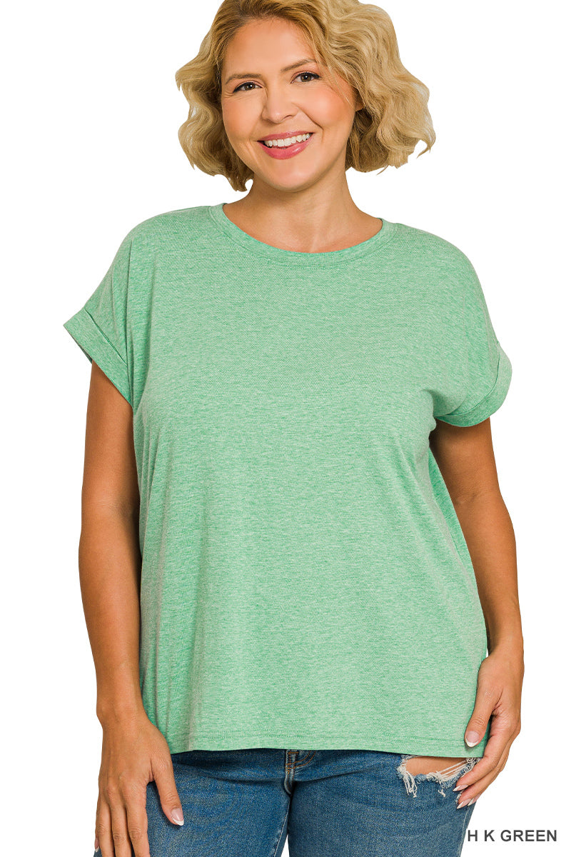 ROUND NECK FOLDED SHORT SLEEVE T-SHIRT