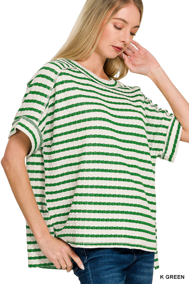 STRIPED SHORT SLEEVE HI-LOW TEE