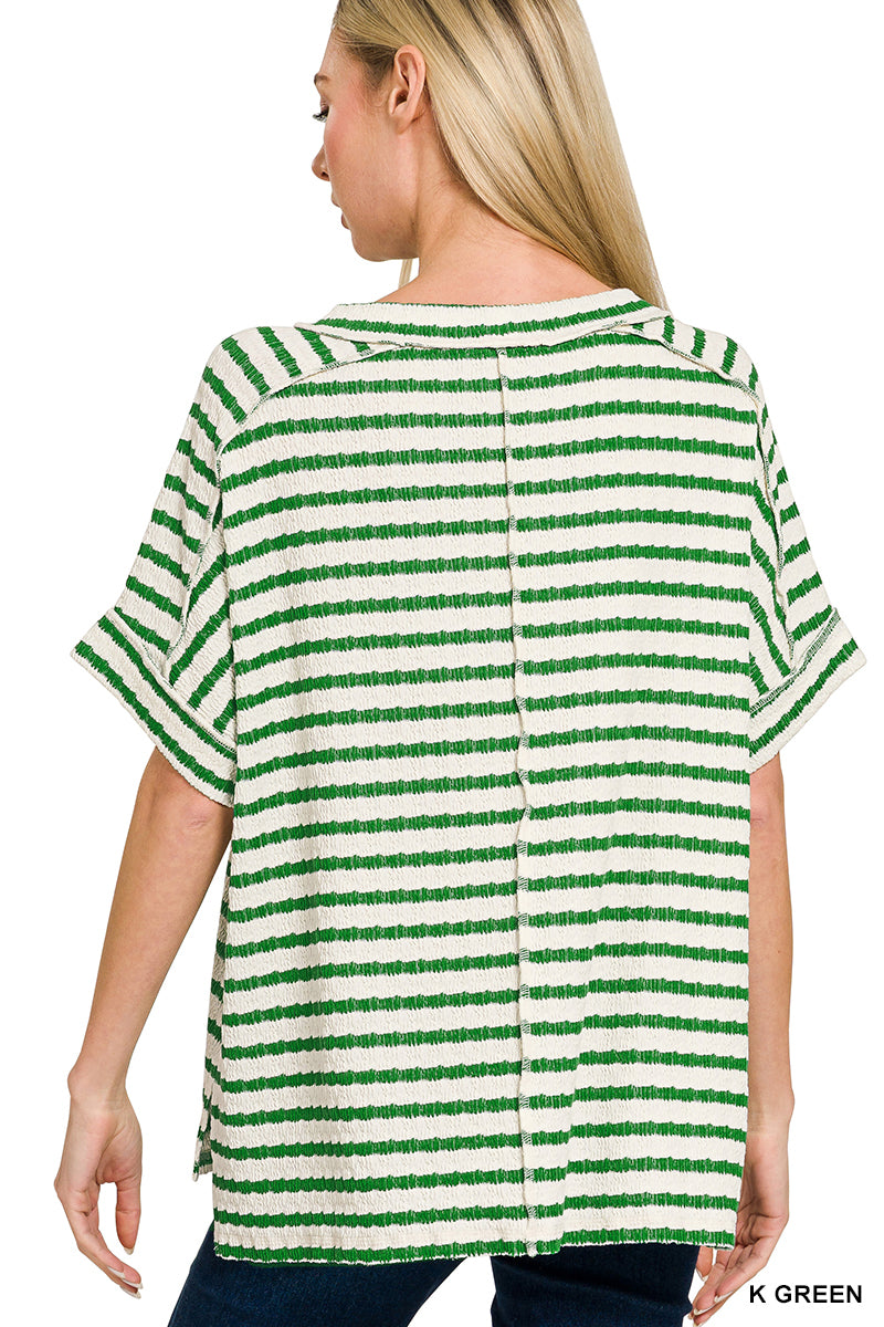 STRIPED SHORT SLEEVE HI-LOW TEE