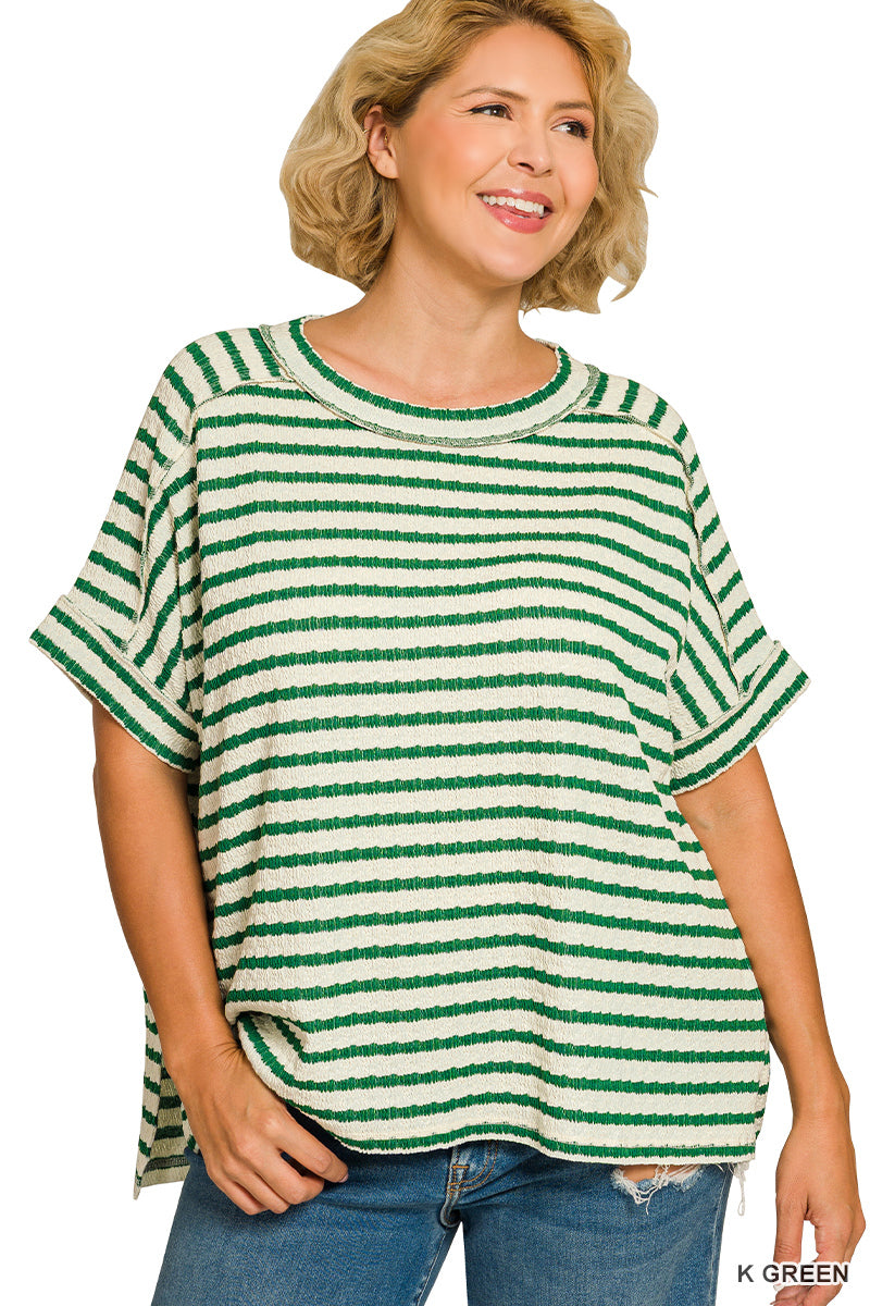 STRIPED SHORT SLEEVE HI-LOW TEE